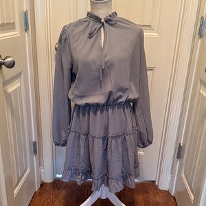 Gray Long Sleeve Ruffle Dress